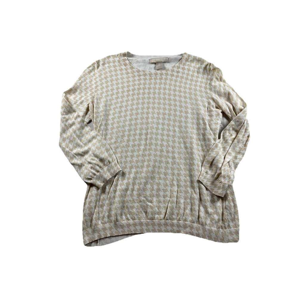Banana Republic Womens Tan & Cream Houndstooth Pullover Cotton Sweater Size M